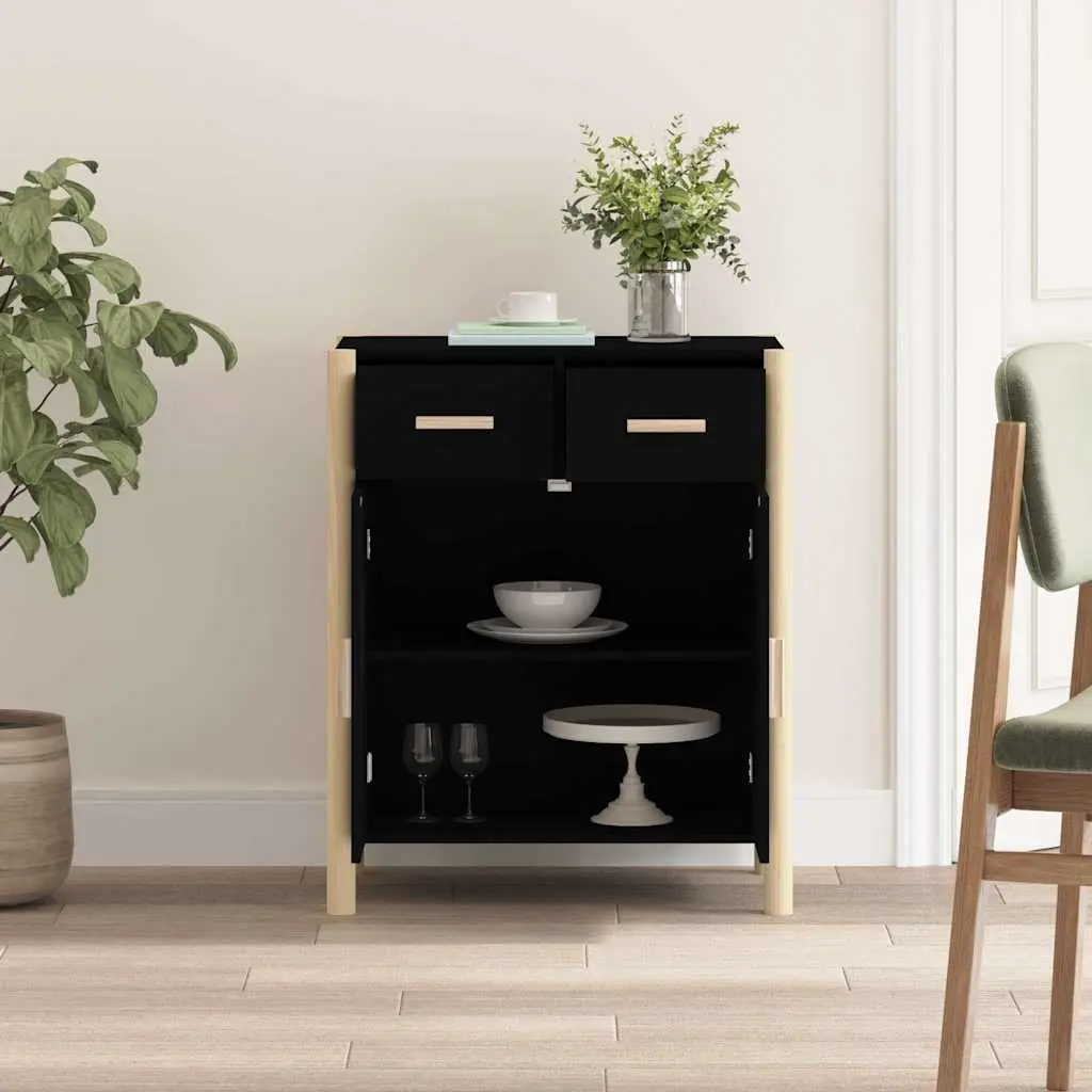 Sideboard Cabinet Black Engineered Wood 62x38x75cm Storage Buffet