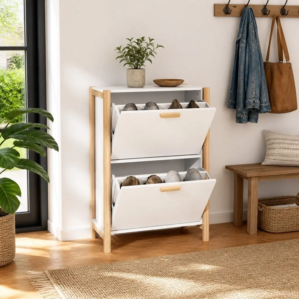 Shoe Cabinet White 57.5x33x80cm Engineered Wood Storage Organiser Rack