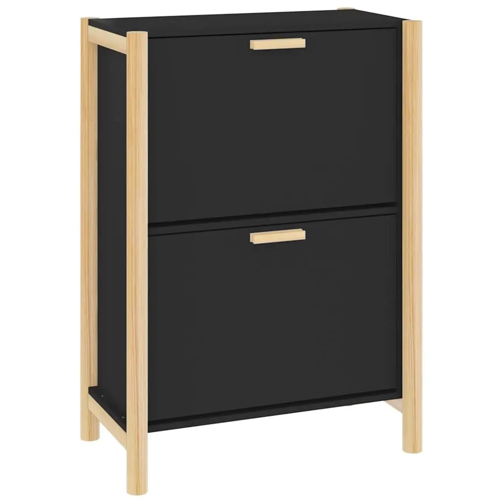 Shoe Cabinet Black Engineered Wood Storage Organiser 57.5W x 33D x 80H cm
