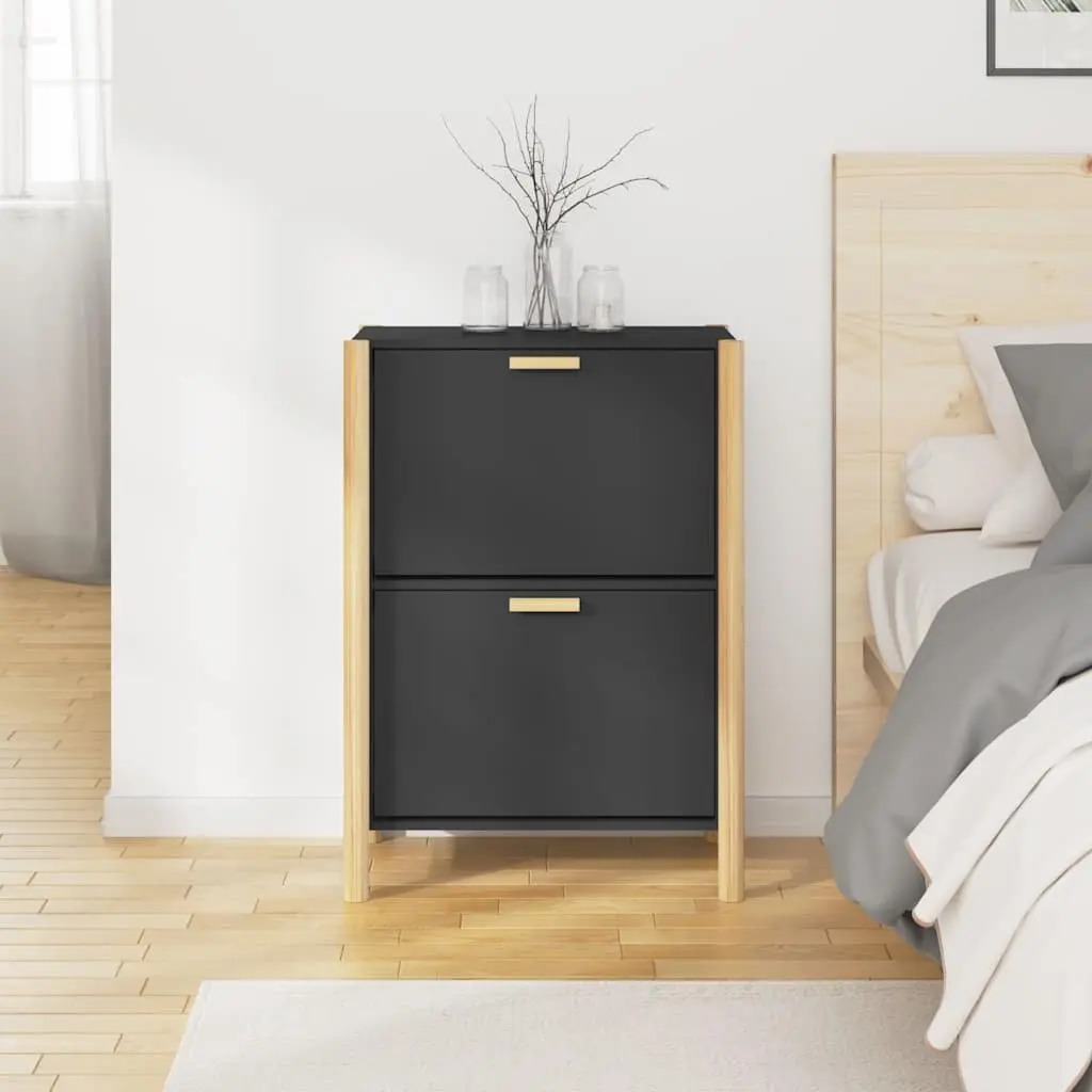 Shoe Cabinet Black Engineered Wood Storage Organiser 57.5W x 33D x 80H cm