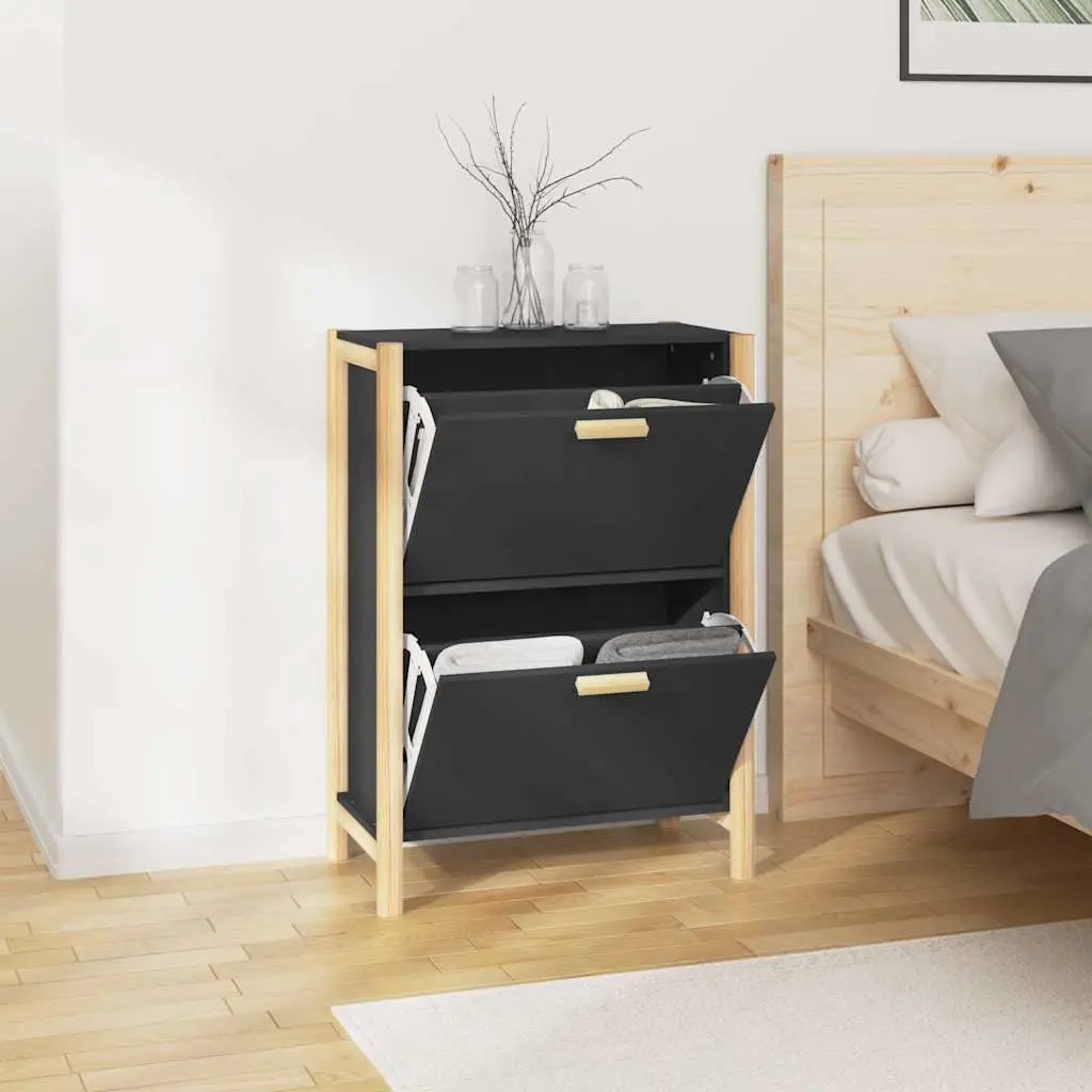 Shoe Cabinet Black Engineered Wood Storage Organiser 57.5W x 33D x 80H cm