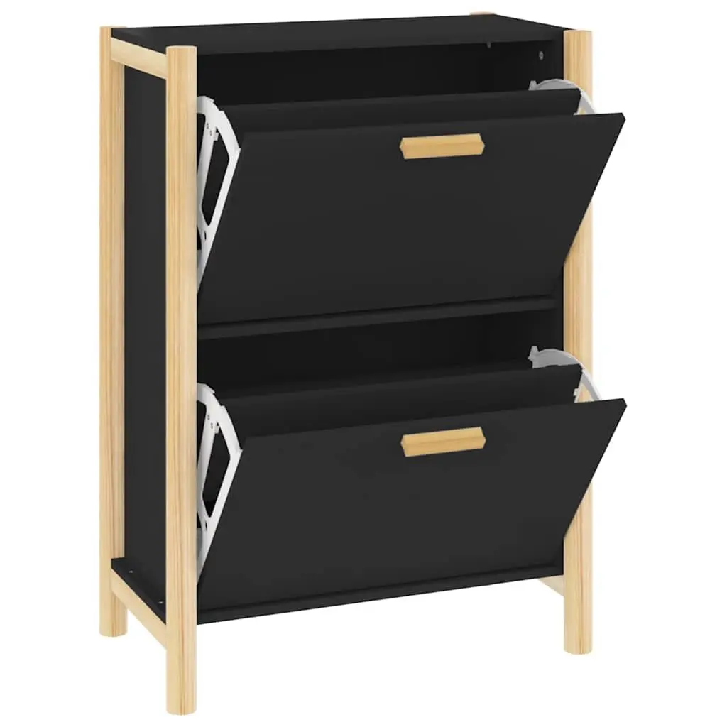 Shoe Cabinet Black Engineered Wood Storage Organiser 57.5W x 33D x 80H cm