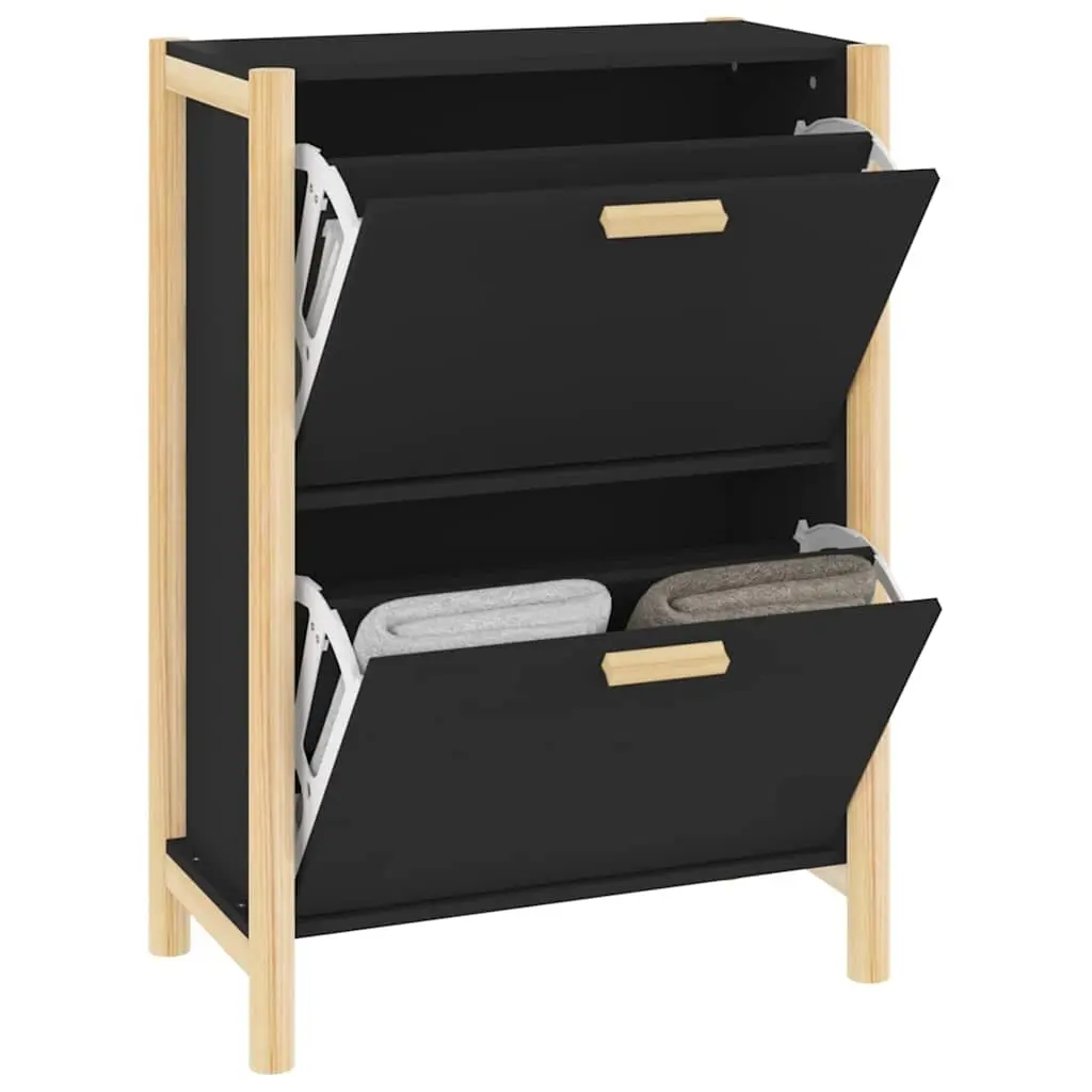 Shoe Cabinet Black Engineered Wood Storage Organiser 57.5W x 33D x 80H cm