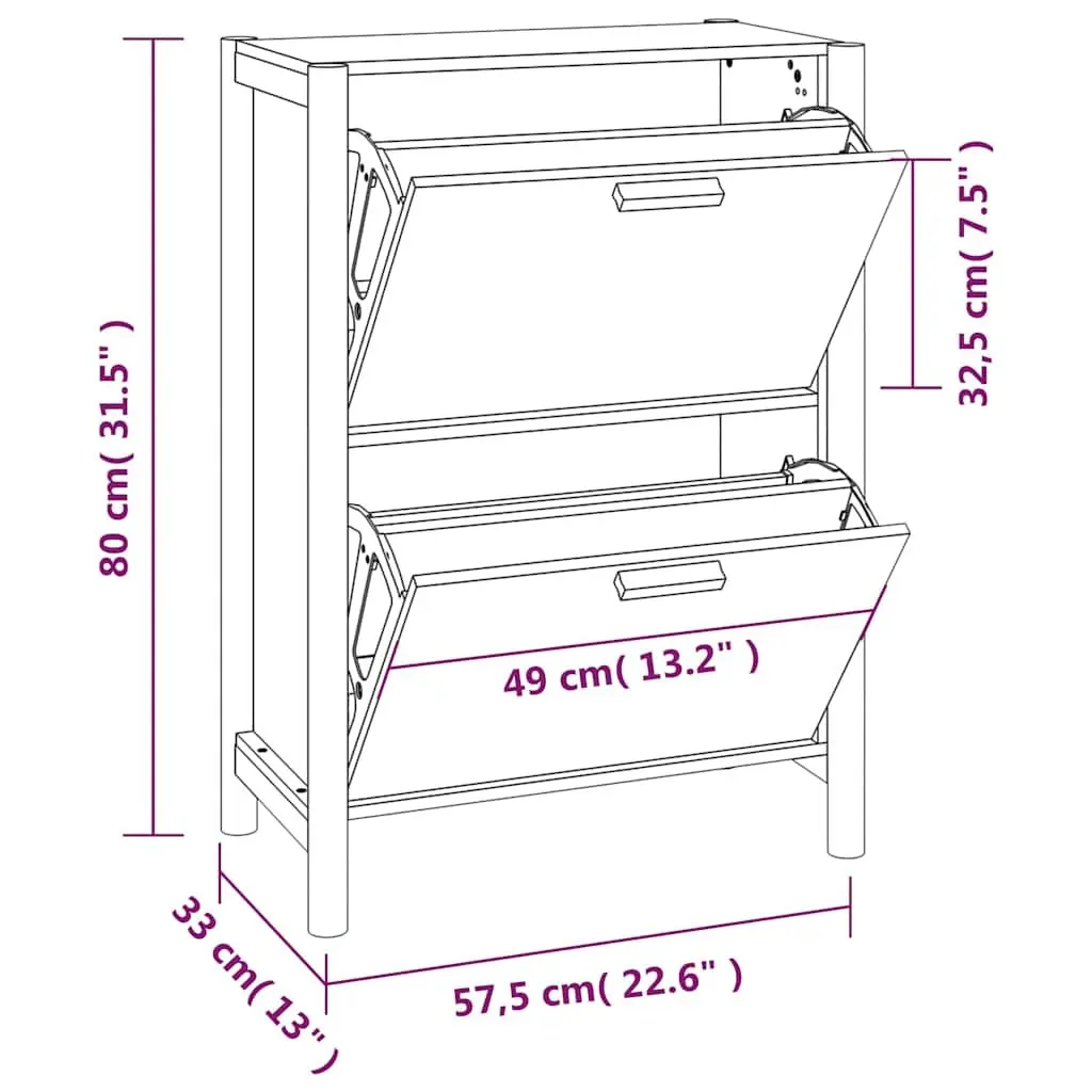 Shoe Cabinet Black Engineered Wood Storage Organiser 57.5W x 33D x 80H cm