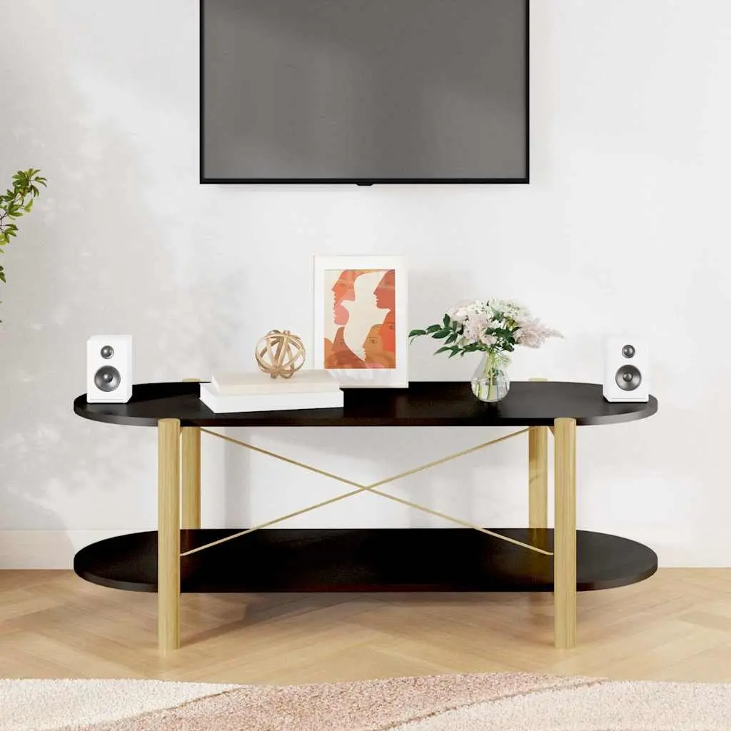 Coffee Table Black Storage Accent Living Room Furniture Engineered Wood Legs