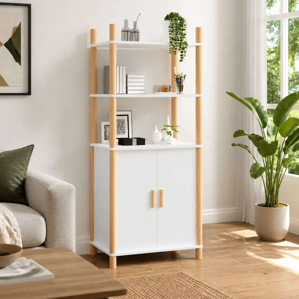 Highboard White Storage Cabinet Engineered Wood 60x40x141 cm