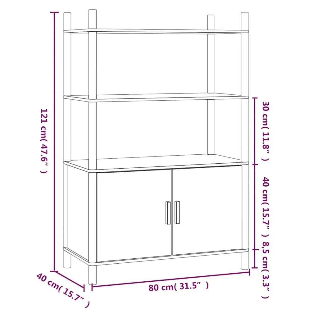 Highboard Storage Cabinet Black Engineered Wood 80W x 40D x 121H cm