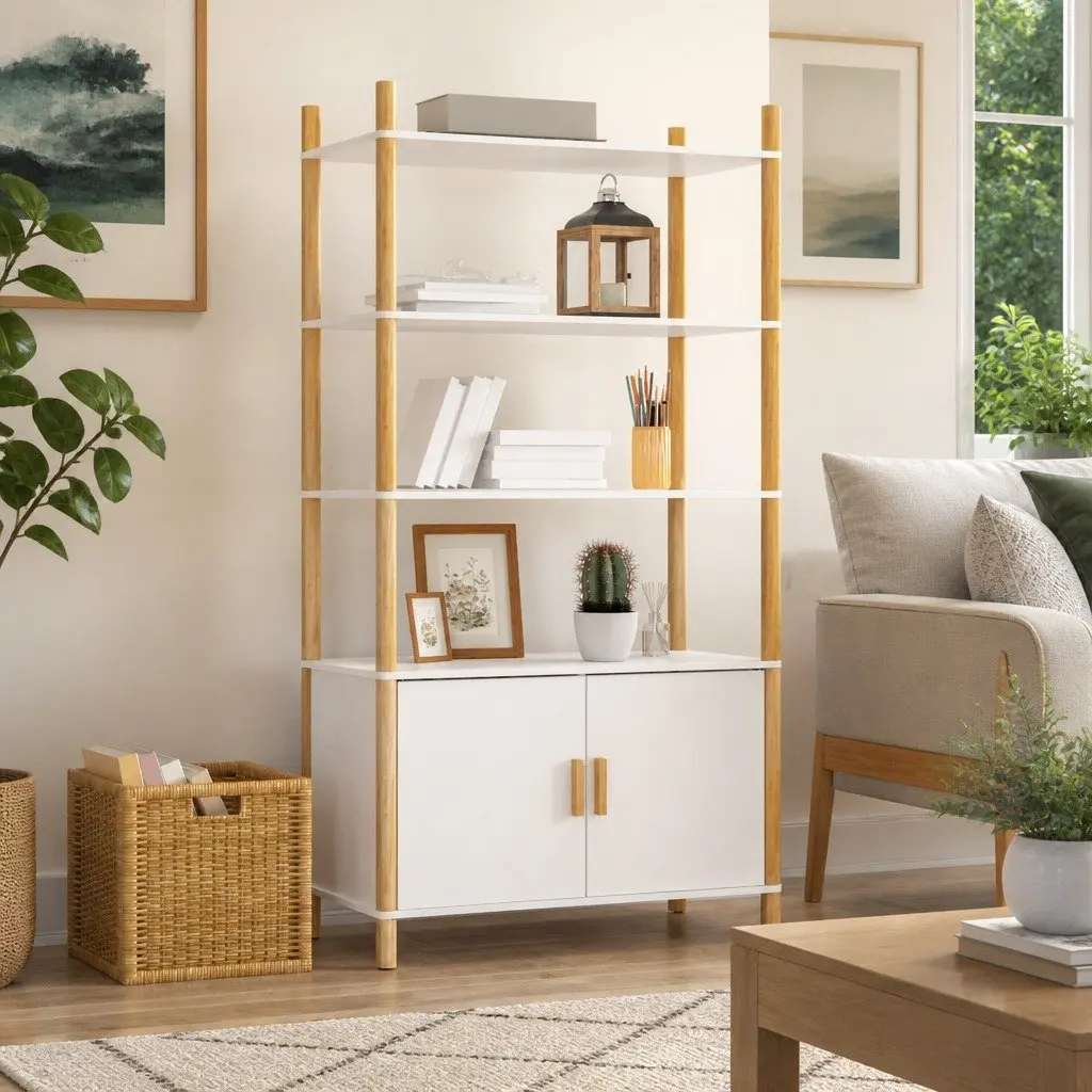 Highboard Storage Cabinet White Engineered Wood 80x40x153cm
