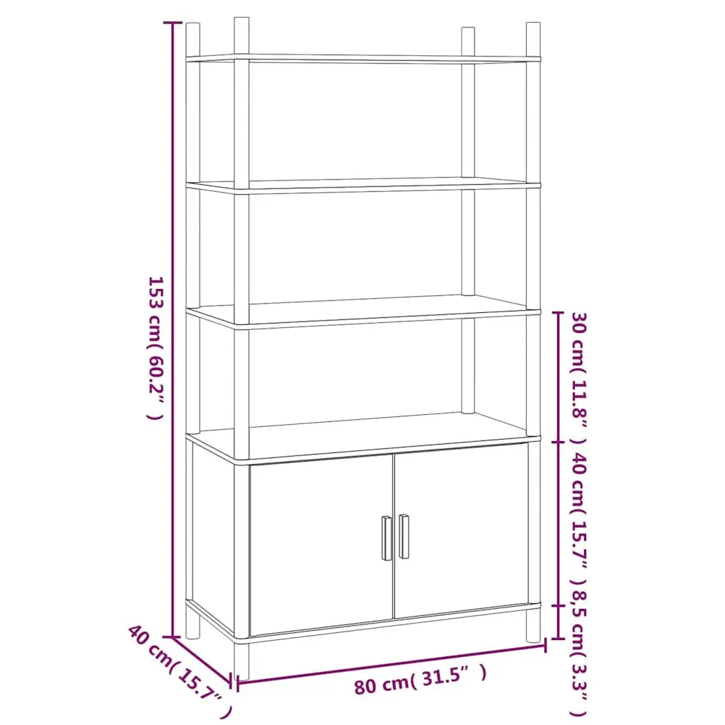Highboard Storage Cabinet Black Engineered Wood 80x40x153cm