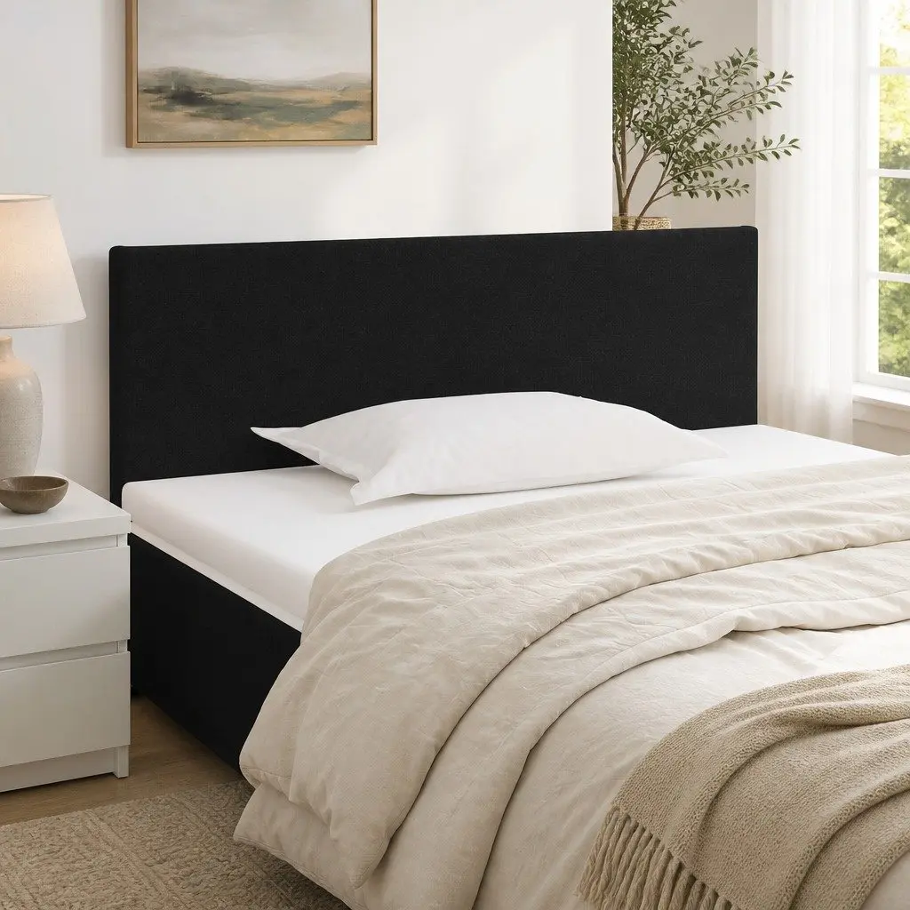 Headboard Adjustable Height Black 100cm Fabric Wooden Legs