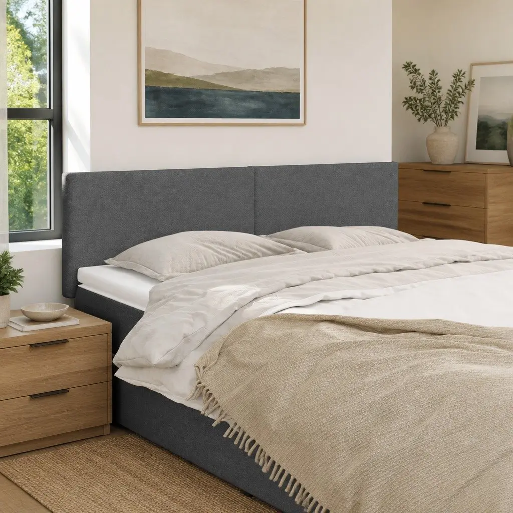 Fabric Headboard Dark Grey 144x5x78/88 cm Adjustable Height Bed Bedroom