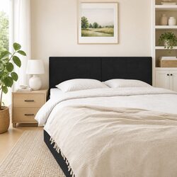 Black Fabric Headboard 144cm Bedroom Bed Head with Wooden Legs Adjustable Height