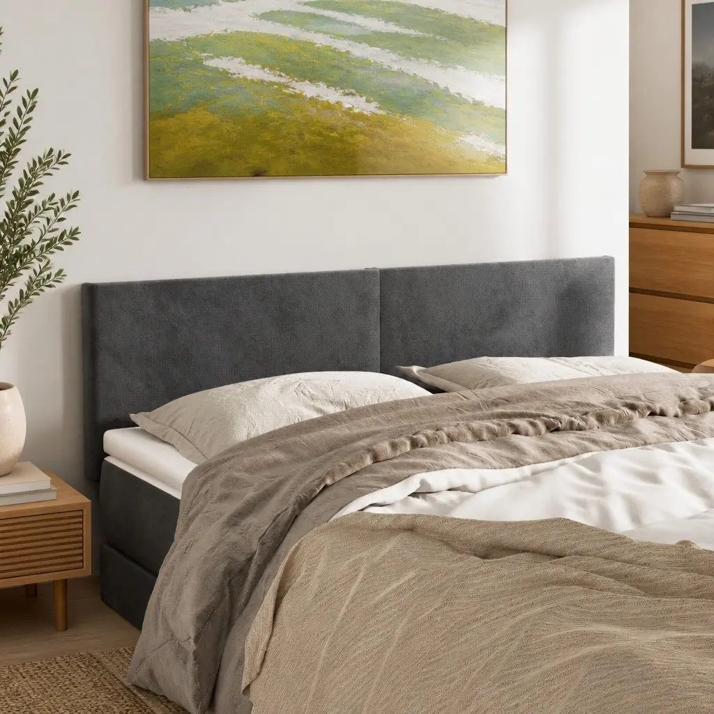 Velvet Headboard Adjustable Height Dark Grey 144cm
