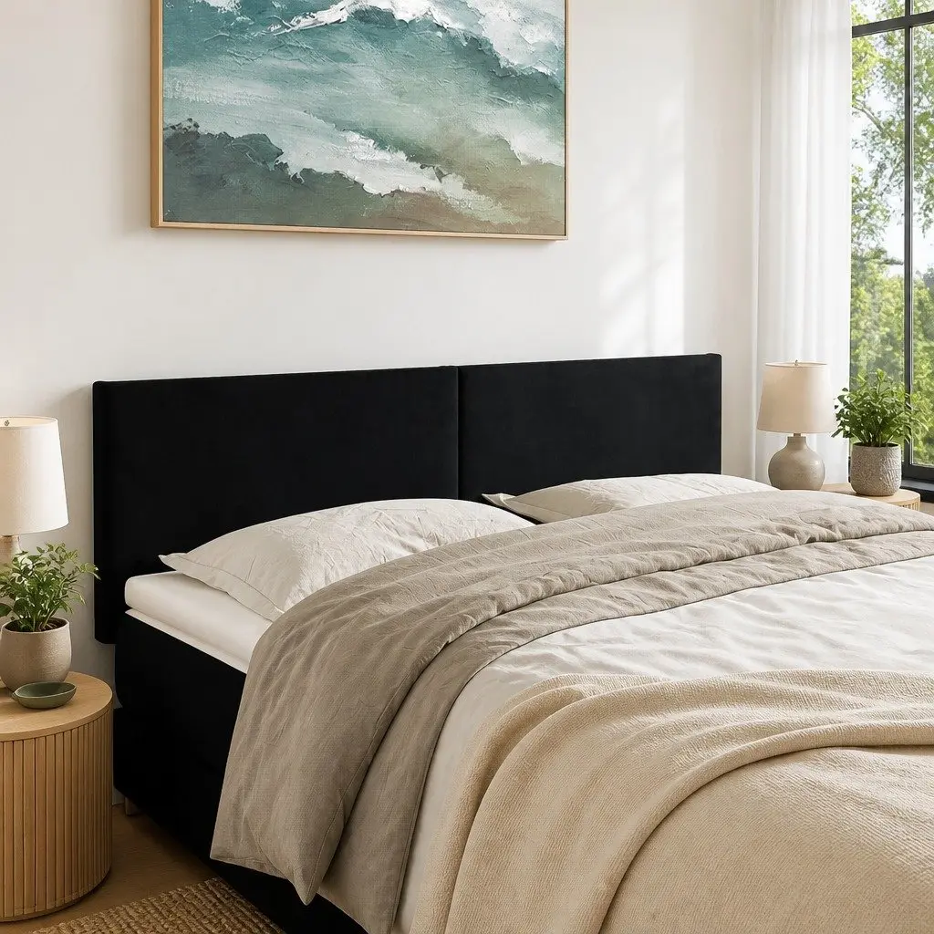 Velvet Headboard Black Adjustable Height 144 x 5 x 78/88 cm