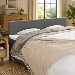 Headboard Dark Grey Fabric Bed Head with Wooden Legs Adjustable Height Support