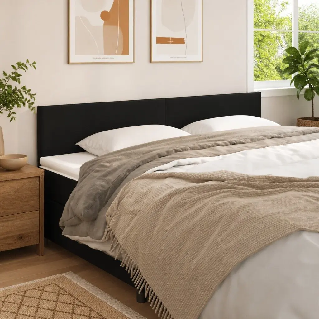 Faux Leather Headboard Adjustable Height Black 200cm Wooden Legs