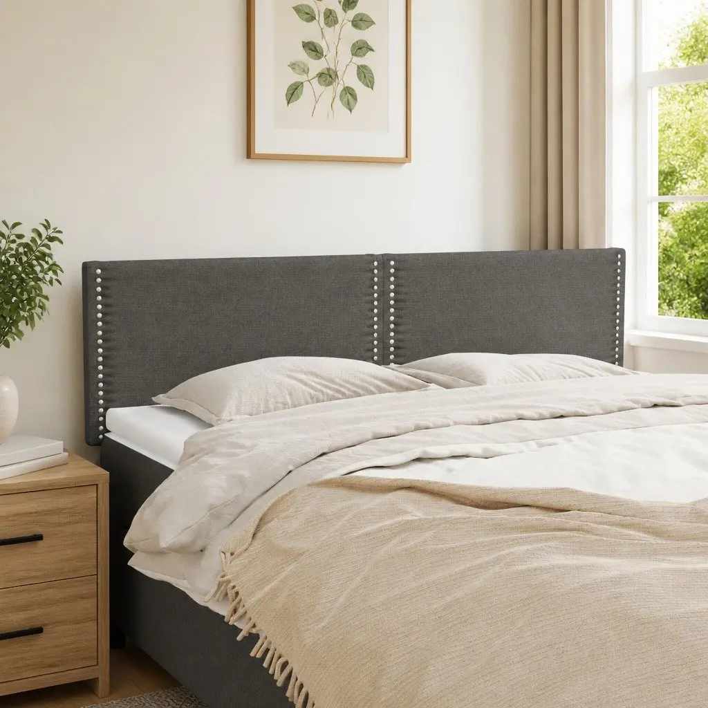 Fabric Headboard Dark Grey Adjustable Height 144W x 5D x 78/88H cm
