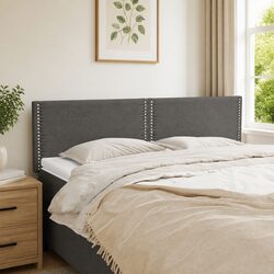 Fabric Headboard Dark Grey Adjustable Height Bedroom Furniture Wooden Legs