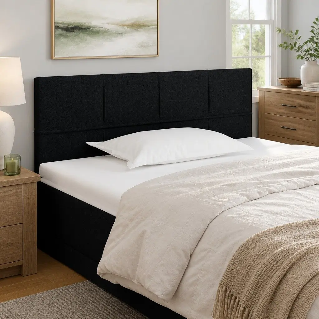Black Fabric Headboard Adjustable Height Wooden Legs 100 x 5 x 78/88 cm