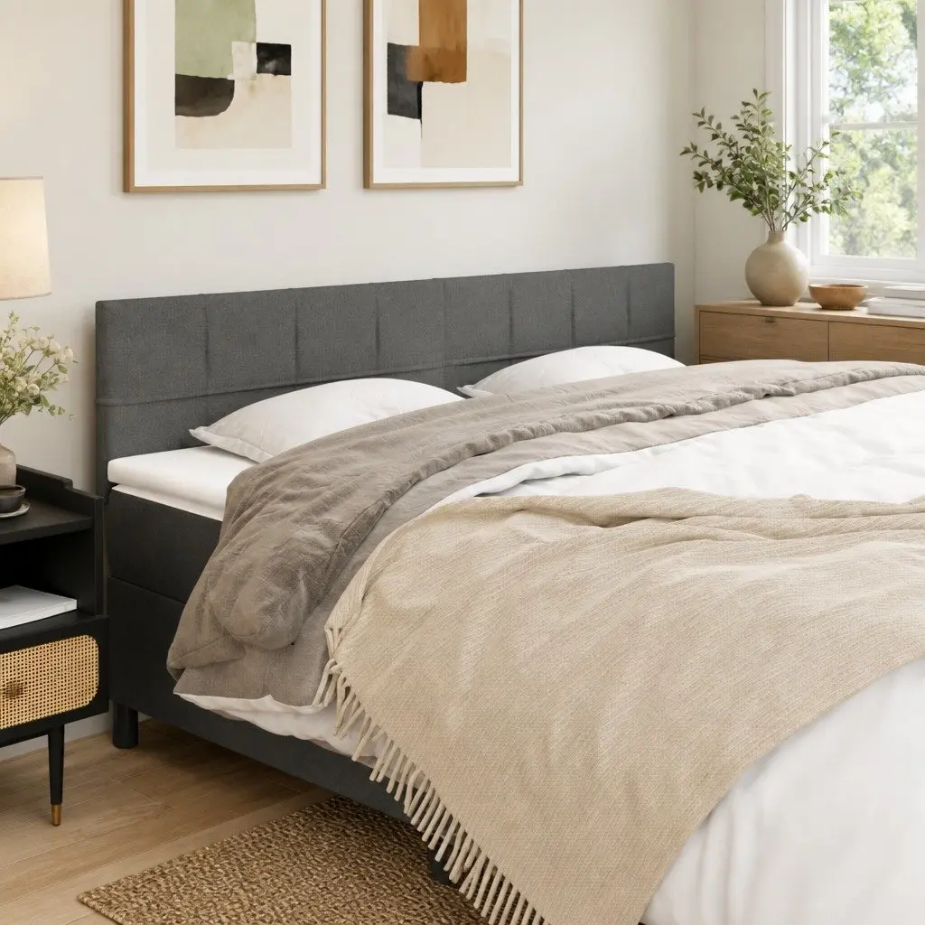 Headboard Fabric Upholstered Grey Adjustable Height Wooden Legs 200cm Width 78/88cm Height