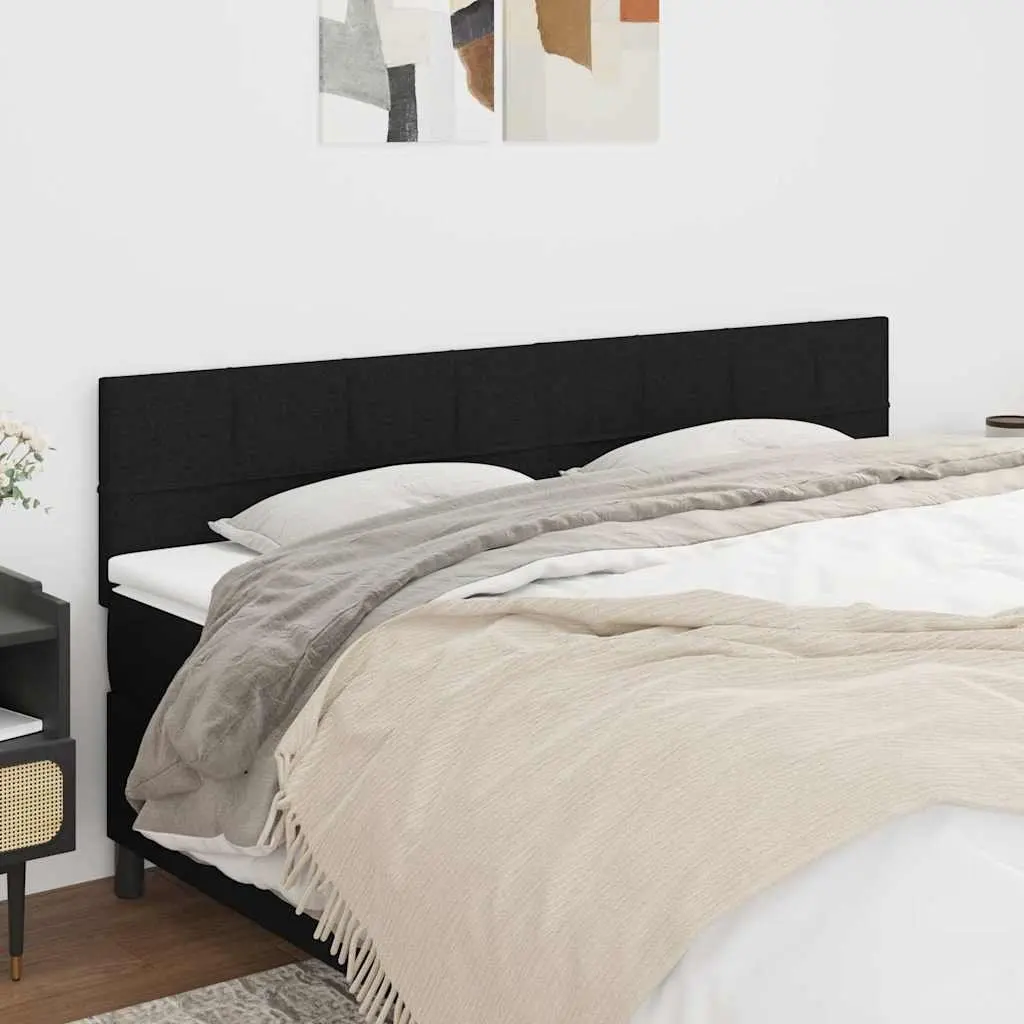 Black Fabric Headboard 200cm Wide Adjustable Height Wooden Legs Bedroom Bed