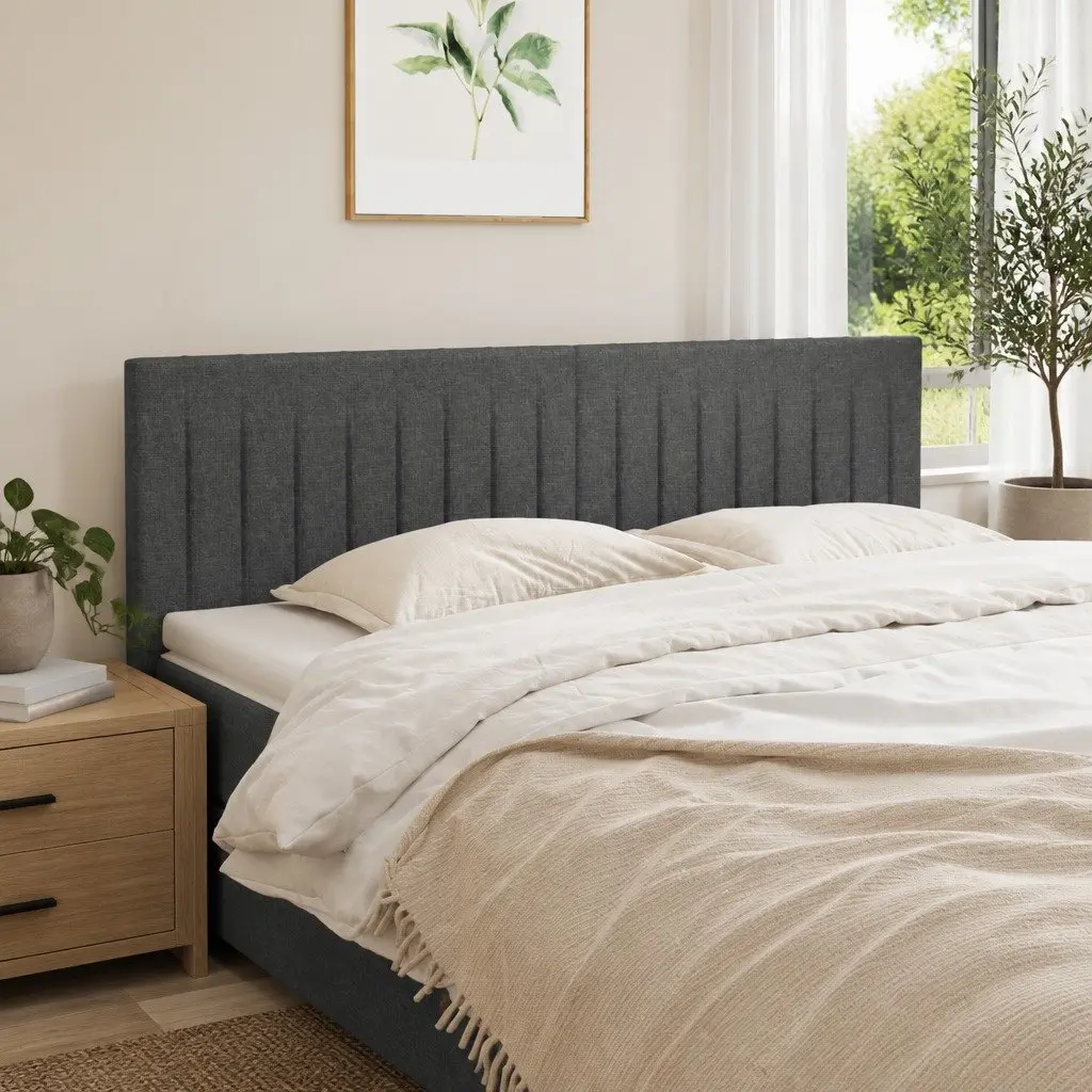 Headboard Dark Grey Fabric Bedroom Furniture Adjustable Height Wooden Legs
