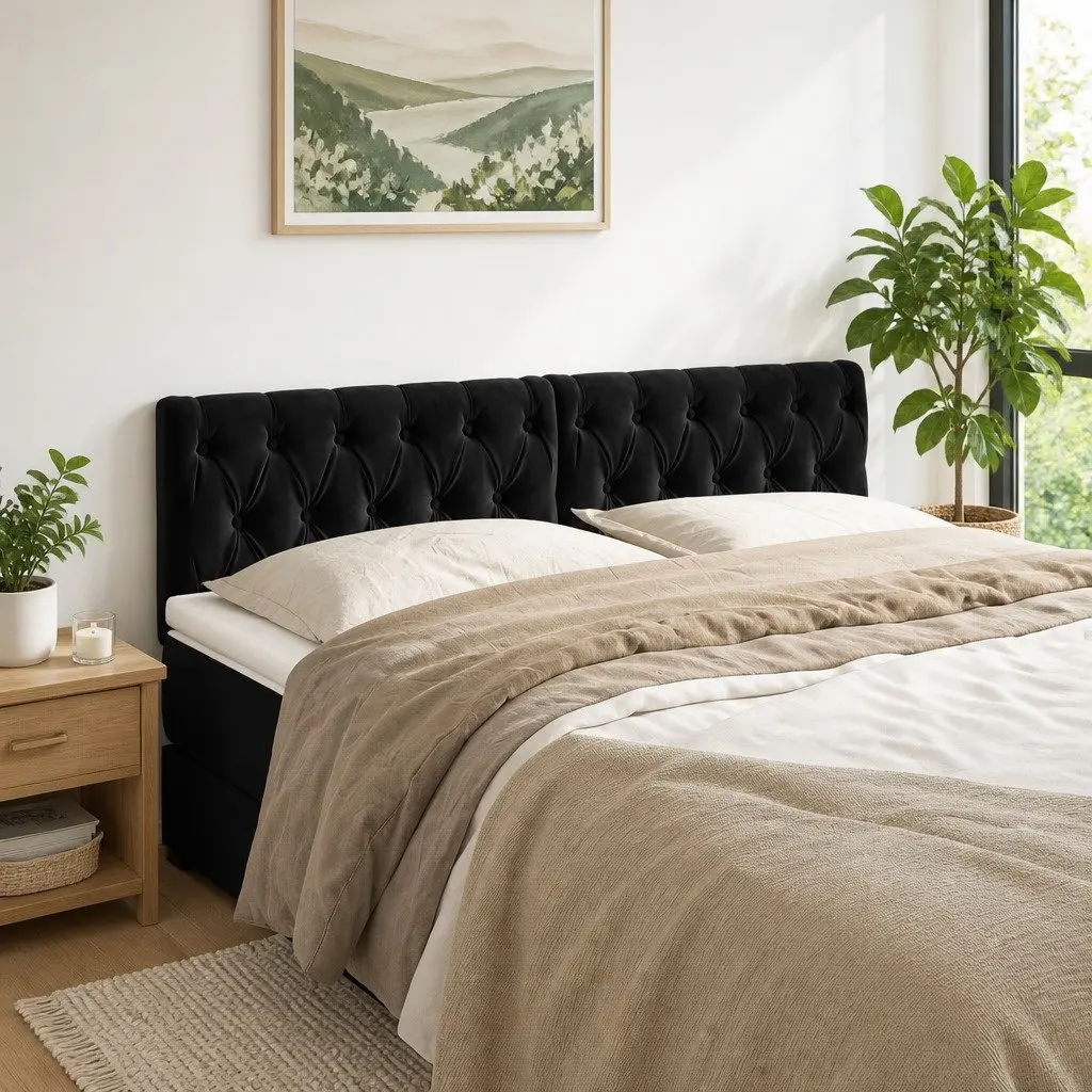 Black Velvet Headboard Adjustable Height 144 x 7 x 78/88 cm