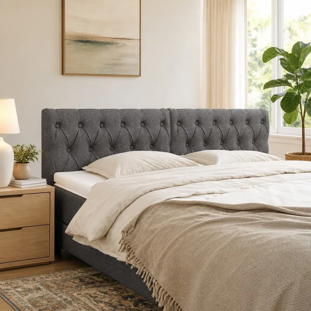 Headboard Fabric Dark Grey Adjustable Height 160x7x78-88 cm