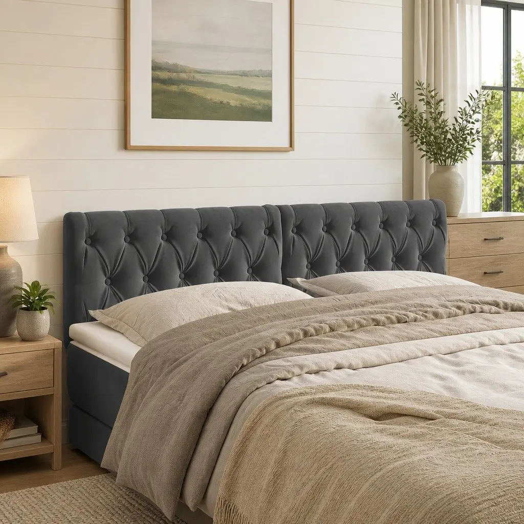Headboard Dark Grey Velvet Upholstered 160x7x78/88 cm