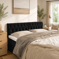 Velvet Headboard Black 160cm Bedroom Furniture Adjustable Height with Wooden