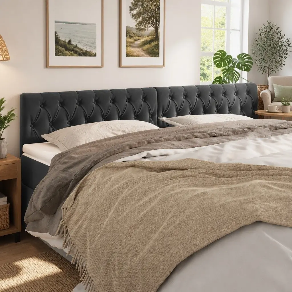 Velvet Headboard Adjustable Height 200cm Wide Wooden Legs