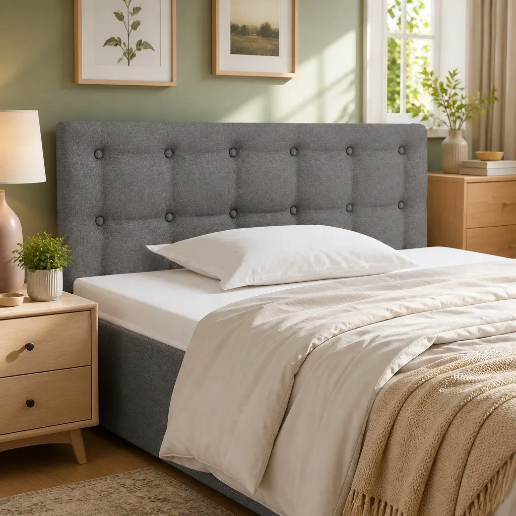 Headboard Dark Grey 100cm Fabric Bed Head with Wooden Legs Bedroom Furniture