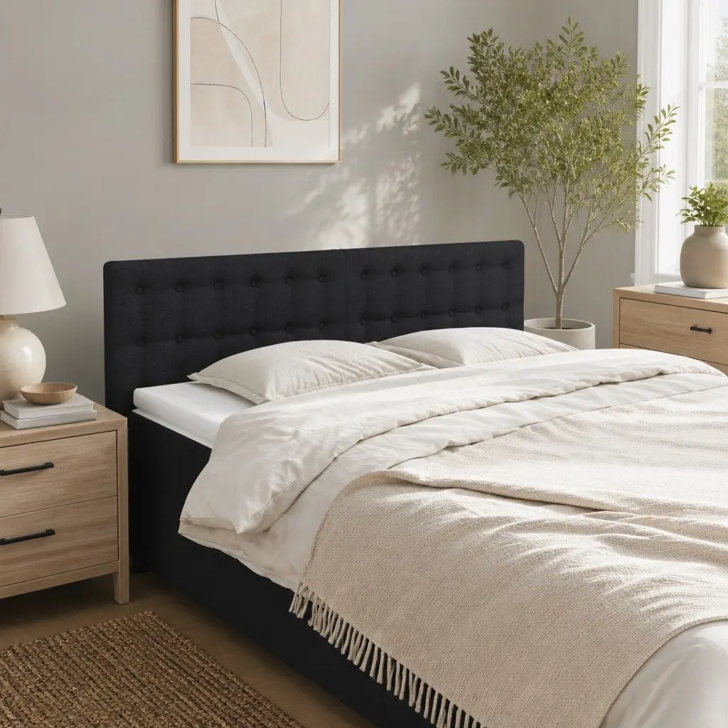 Fabric Headboard Adjustable Height Black 144 cm