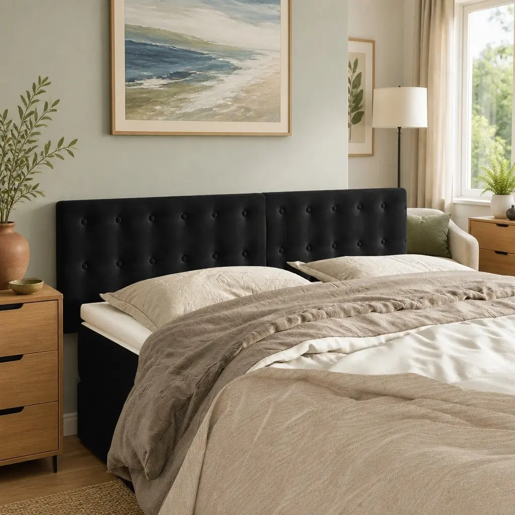 Black Velvet Headboard Adjustable Height 144 cm