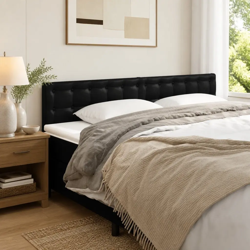 Black Faux Leather Headboard 160cm Adjustable Height Bed Back Support Wooden
