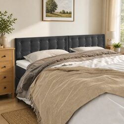 Velvet Headboard Dark Grey 160cm Adjustable Height Wooden Legs Bedroom