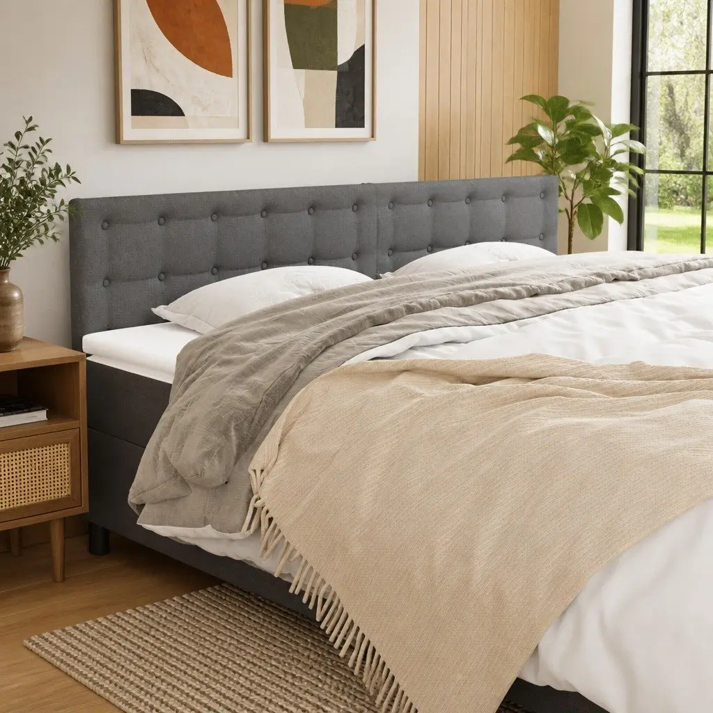 Headboard Grey Fabric Adjustable Height 200 x 5 x 78/88 cm
