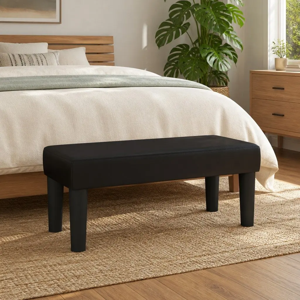 Faux Leather Bench Padded Foam Seat Black 70 x 30 x 30 cm