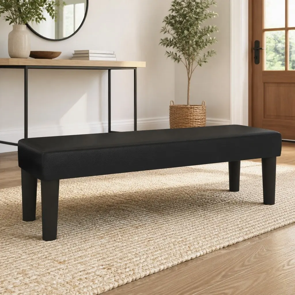 Black Faux Leather Bench for Extra Seating