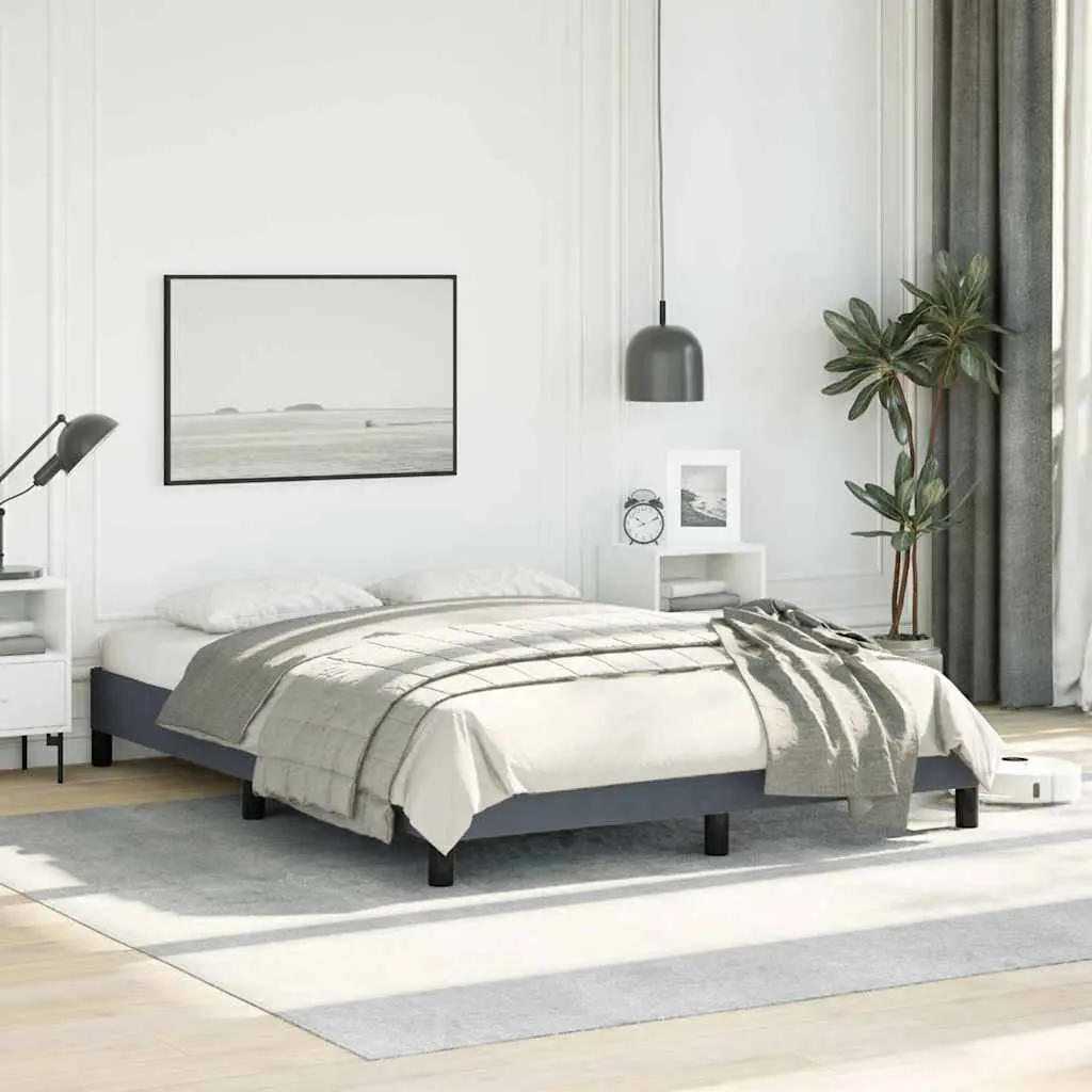 Double Bed Frame Grey Velvet 137x187cm