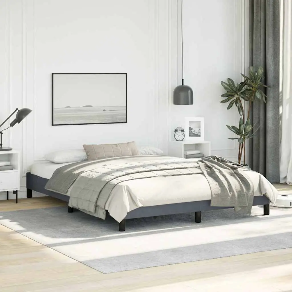 Queen Bed Frame Grey Velvet Upholstered Slatted Base 152x203cm