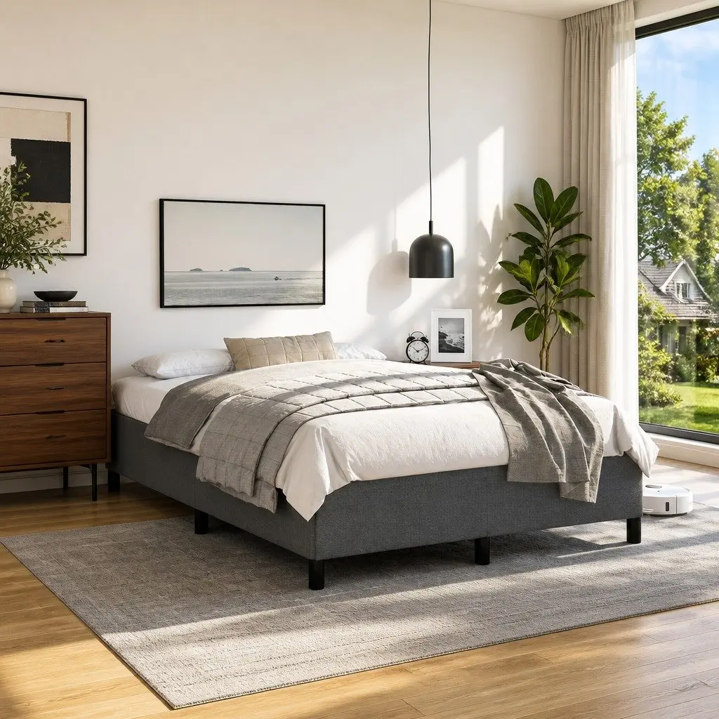 Grey Fabric Double Bed Frame