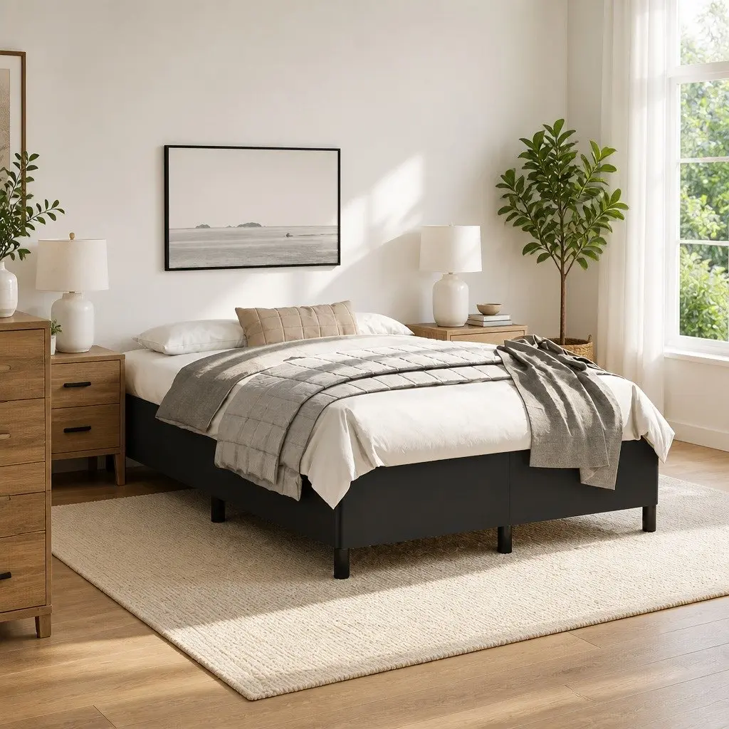 Double Bed Frame Black Faux Leather 137x187 cm