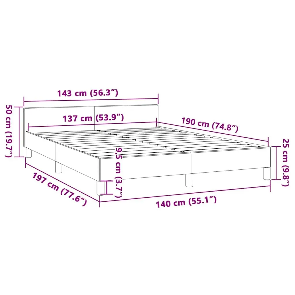 Double Bed Frame Grey Fabric Headboard 54 Inch