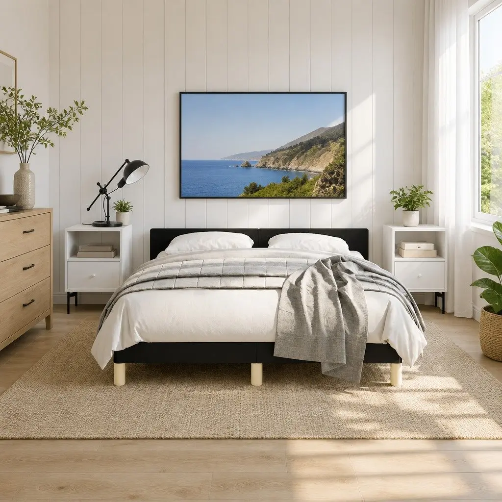 Black Fabric Queen Bed Frame
