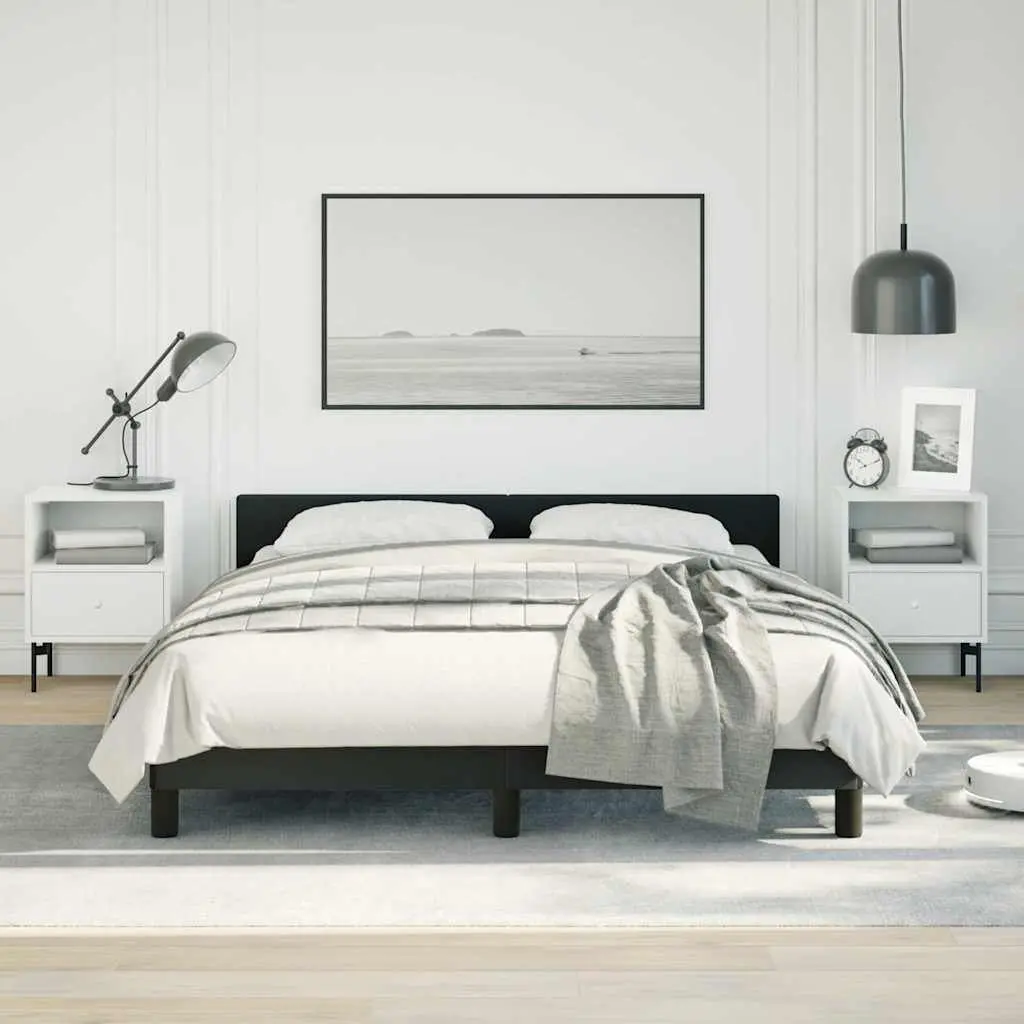 Double Bed Frame Black Faux Leather Upholstered Slatted Base
