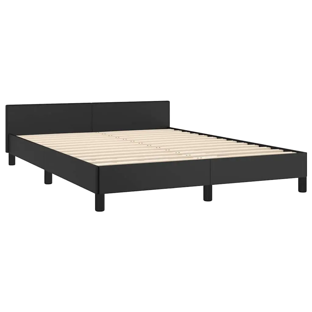 Double Bed Frame Black Faux Leather Upholstered Slatted Base