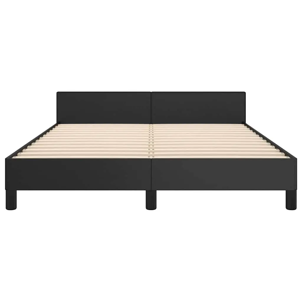 Double Bed Frame Black Faux Leather Upholstered Slatted Base