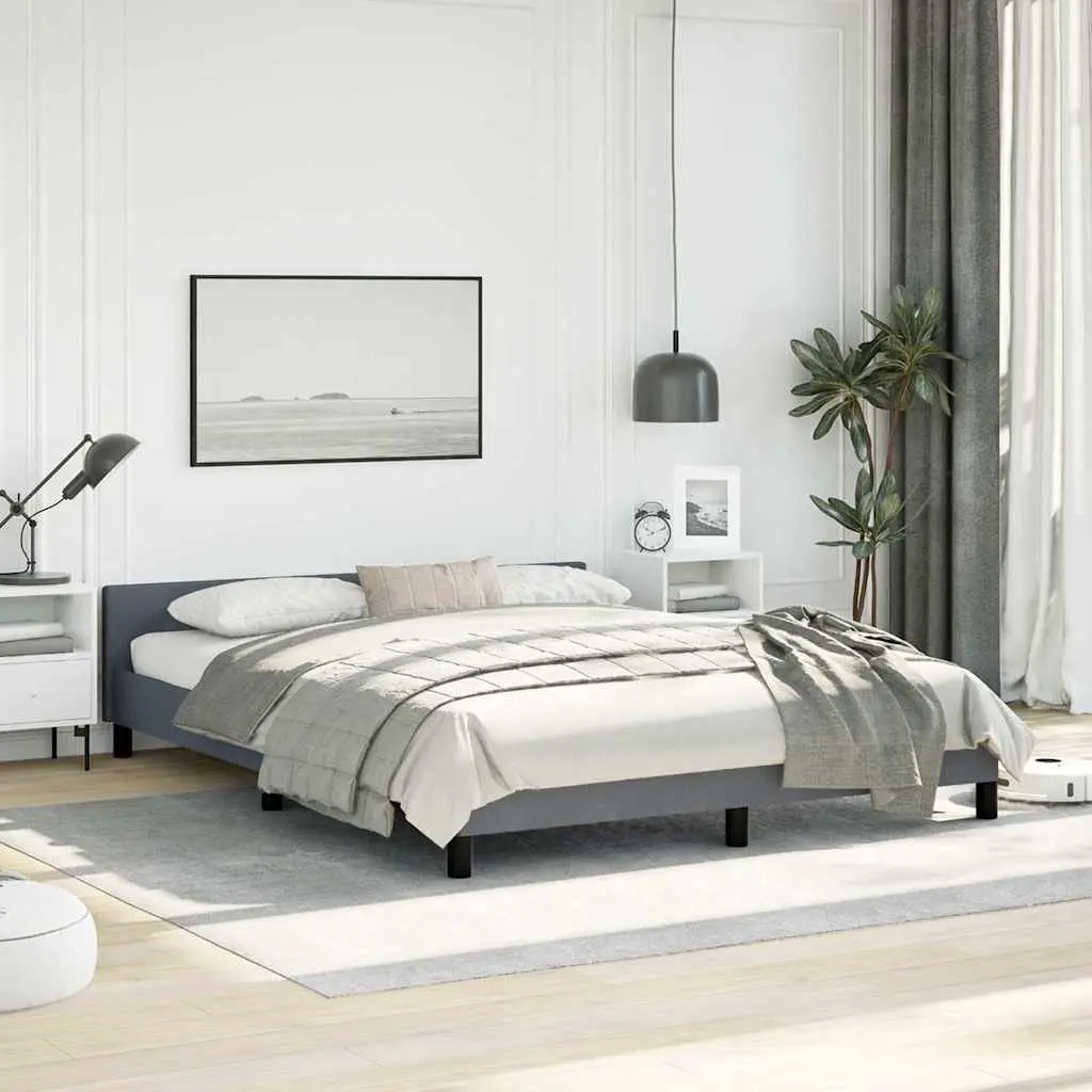 Queen Bed Frame with Headboard Grey Velvet Upholstered Bedroom Furniture
