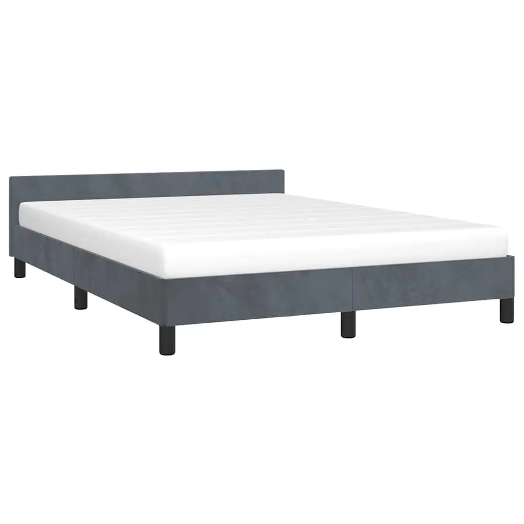 Queen Bed Frame with Headboard Grey Velvet Upholstered Bedroom Furniture